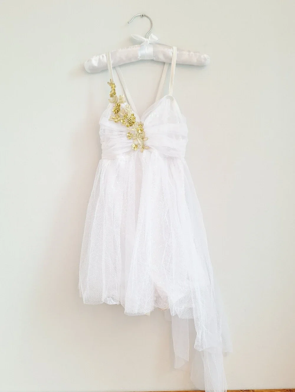 Weissman White & Gold Lyrical Dance Costume Romper Contemporary Competition CM